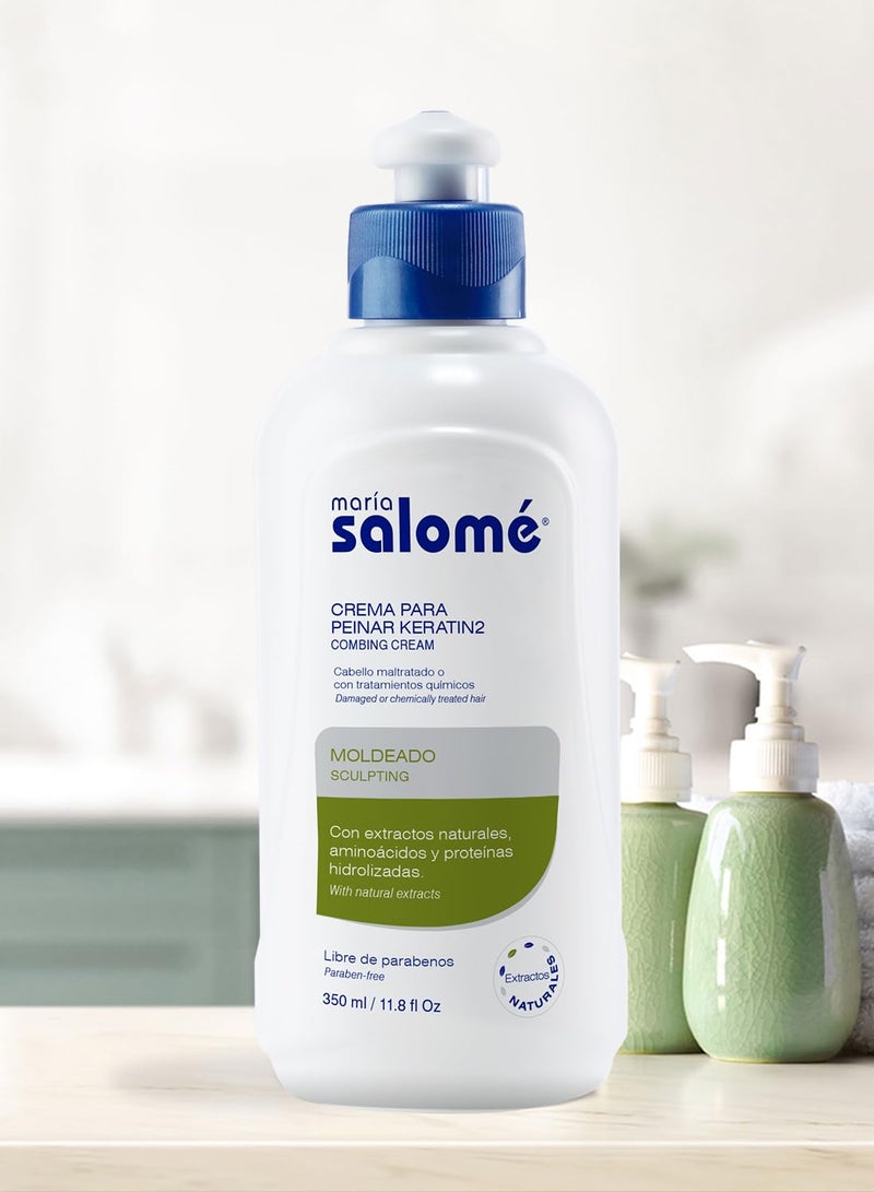 Maria Salome Crema para Peinar Keratin2 Sin Sal Leave in Conditioner 350ml 11.8 fl Oz - Image 3